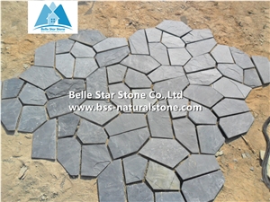 Black Riven Slate Meshed Flagstone,Split Face Slate Flagstone Patio,Charcoal Grey Slate Flagstone Walkway Pavers,Slate Courtyard Flagstone,Natural Flagstone Wall,Black Flagstone Wall
