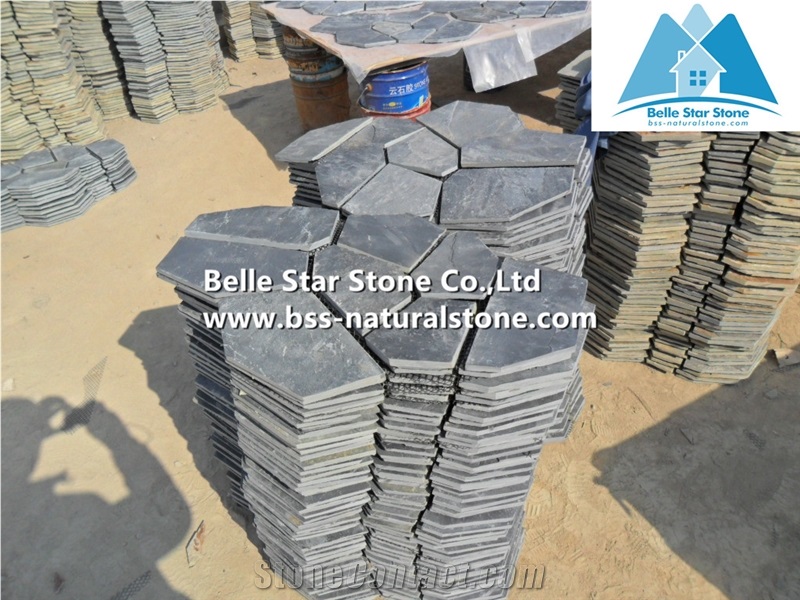 Black Riven Slate Meshed Flagstone,Split Face Slate Flagstone Patio,Charcoal Grey Slate Flagstone Walkway Pavers,Slate Courtyard Flagstone,Natural Flagstone Wall,Black Flagstone Wall