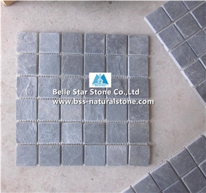 Black Riven Slate Mosaic,Charcoal Grey Split Face Slate Wall Mosaic,Carbon Black Slate Floor Mosaic,Black Slate Mosaic Pattern,Natural Stone Mosaic,Black Slate Mosaic Tiles,Split Face Mosaic