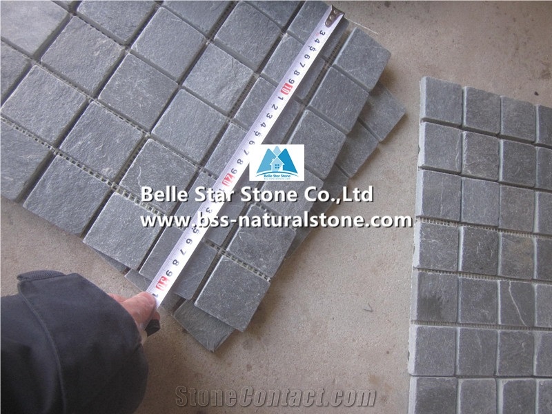 Black Riven Slate Mosaic,Charcoal Grey Split Face Slate Wall Mosaic,Carbon Black Slate Floor Mosaic,Black Slate Mosaic Pattern,Natural Stone Mosaic,Black Slate Mosaic Tiles,Split Face Mosaic