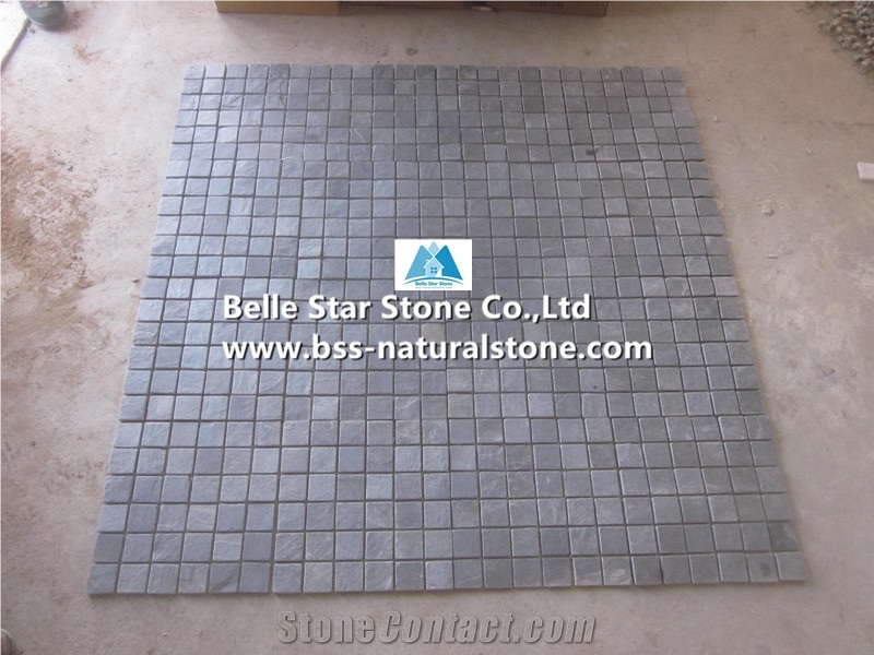 Black Riven Slate Mosaic,Charcoal Grey Split Face Slate Wall Mosaic,Carbon Black Slate Floor Mosaic,Black Slate Mosaic Pattern,Natural Stone Mosaic,Black Slate Mosaic Tiles,Split Face Mosaic