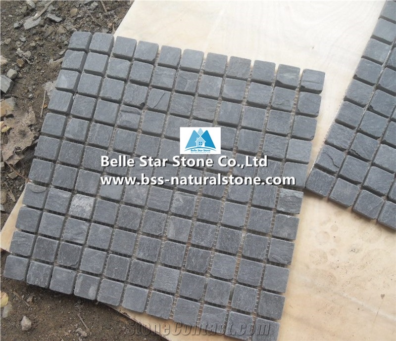Black Riven Slate Mosaic,Slate Stone Wall Mosaic,Charcoal Split Face Slate Mosaic Pattern,Carbon Black Slate Floor Mosaic,Natural Stone Mosaic Tiles,Interior Wall Tile Mosaic,Black Mosaic Wall Stone