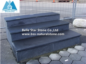 Black Slate Steps,Charcoal Grey Slate Staircase,Carbon Black Slate Staircase,Black Split Face Slate Stair Riser,Slate Stone Stair Treads