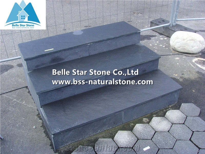 Black Slate Steps,Charcoal Grey Slate Staircase,Carbon Black Slate Staircase,Black Split Face Slate Stair Riser,Slate Stone Stair Treads