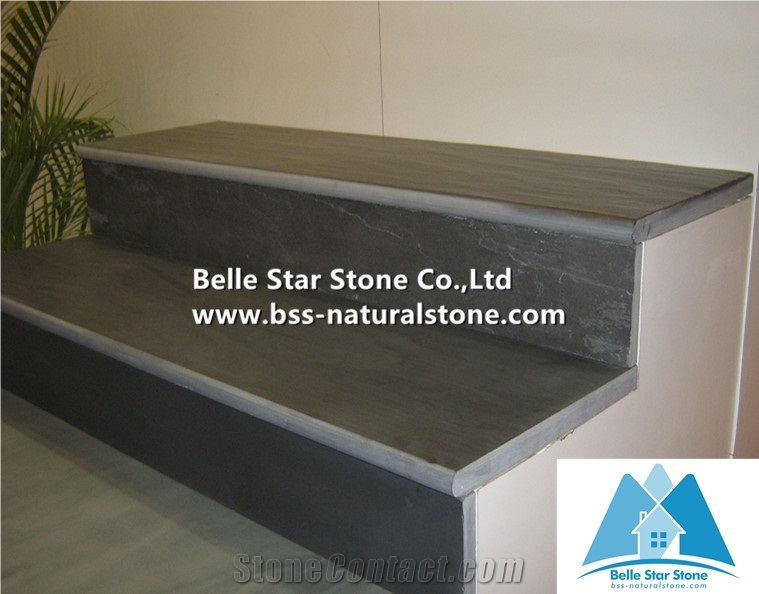 Black Slate Steps,Charcoal Grey Slate Staircase,Carbon Black Slate Staircase,Black Split Face Slate Stair Riser,Slate Stone Stair Treads