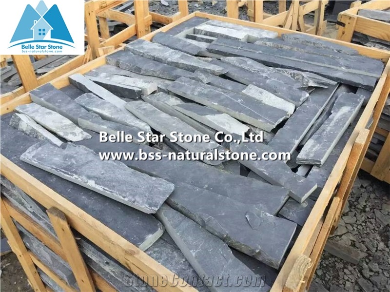 Black Split Face Slate Fieldstone Veneer,Charcoal Grey Slate Random Stone Veneer,Carbon Black Thin Ledgestone,Landscaping Stone Cladding,Black Slate Loose Ledgestone,Real Field Stone Veneer