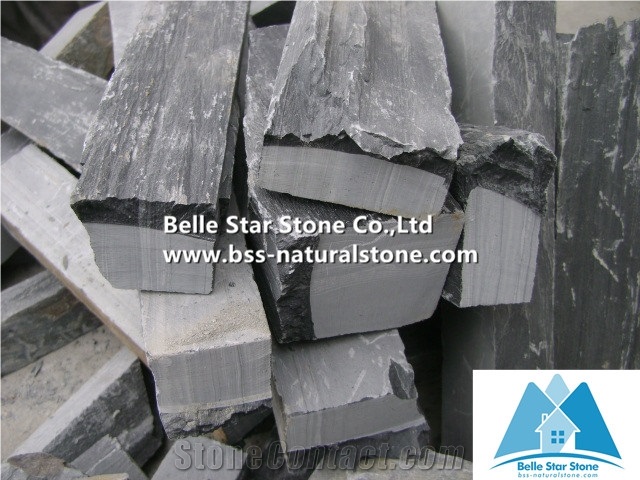 Black Split Face Slate Fieldstone Veneer,Charcoal Grey Slate Random Stone Veneer,Carbon Black Thin Ledgestone,Landscaping Stone Cladding,Black Slate Loose Ledgestone,Real Field Stone Veneer