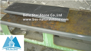 Black Split Face Slate Steps,Charcoal Grey Slate Stair Treads,Carbon Black Slate Staircase,Stone Stair Treads with Half or 1/4 Bullnose,Dark Grey Slate Staircase & Stair Riser