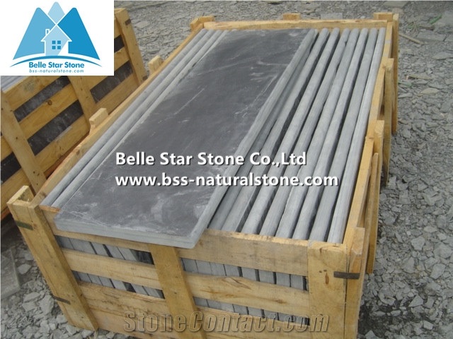 Black Split Face Slate Steps,Charcoal Grey Slate Stair Treads,Carbon Black Slate Staircase,Stone Stair Treads with Half or 1/4 Bullnose,Dark Grey Slate Staircase & Stair Riser