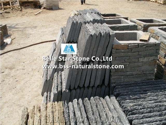 Black Split Face Slate Wall Caps,Charcoal Grey Slate Gate Pillars Caps,Carbon Black Slate Gate Post Caps,Natural Stone Wall Top Stone,Black Column Top Stone,Slate Pillar Top Stone,Slate Wall Coping