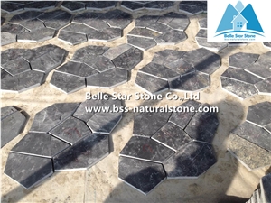 China Black Riven Slate Meshed Flagstone,Charcoal Grey Slate Flagstone Patio,Split Face Slate Flagstone Pavers,Carbon Black Flagstone Walkway Pavers,Natural Stone Flagstone Wall