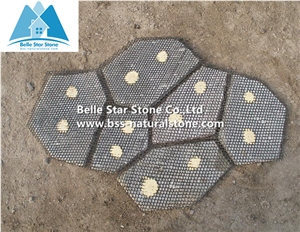 China Black Riven Slate Meshed Flagstone,Charcoal Grey Slate Flagstone Patio,Split Face Slate Flagstone Pavers,Carbon Black Flagstone Walkway Pavers,Natural Stone Flagstone Wall