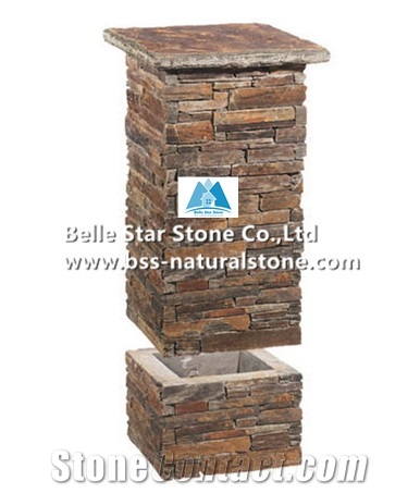 China Multicolor Riven Slate Columns & Caps,Rusty Split Face Slate Gate Post,Sunset Slate Ledgestone Gate Pillars,Copper Rust Slate Foyers,Autumn Rose Slate Mail Box,Natural Stone Post Box,Slate Fence