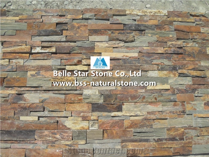 China Multicolor Riven Slate Culture Stone,Rusty Split Face Slate Stacked Stone,Copper Rust Slate Ledgestone,Autumn Rose Slate Stone Veneer,Multicolour Slate Z Clad Stone Cladding,Sunset Ledgestone