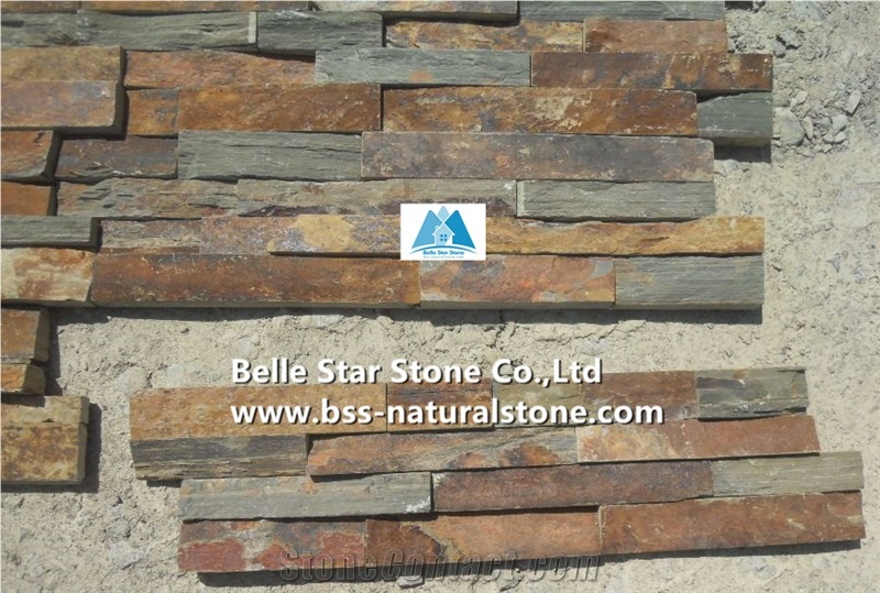 China Multicolor Riven Slate Culture Stone,Rusty Split Face Slate Stacked Stone,Copper Rust Slate Ledgestone,Autumn Rose Slate Stone Veneer,Multicolour Slate Z Clad Stone Cladding,Sunset Ledgestone