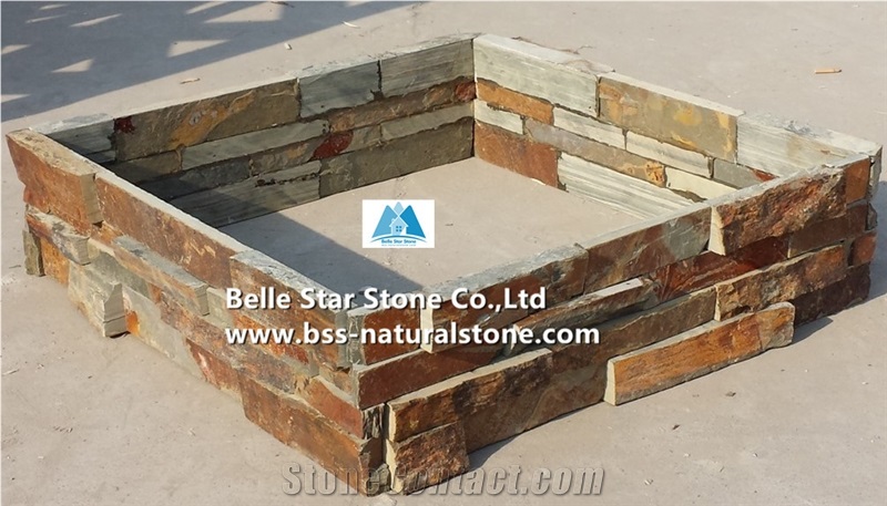 China Multicolor Riven Slate Culture Stone,Rusty Split Face Slate Stacked Stone,Copper Rust Slate Ledgestone,Autumn Rose Slate Stone Veneer,Multicolour Slate Z Clad Stone Cladding,Sunset Ledgestone