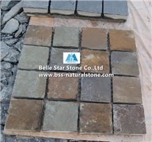 China Multicolor Riven Slate Meshed Cube Stone,Rusty Split Face Slate Flagstone Driveway,Sunset Slate Flagstone Patio Pavers,Multicolour Slate Flagstone Walkway,Autumn Rose Slate Paving Sets,Flagstone