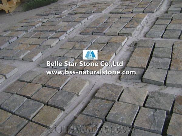 China Multicolor Riven Slate Meshed Cube Stone,Rusty Split Face Slate Flagstone Driveway,Sunset Slate Flagstone Patio Pavers,Multicolour Slate Flagstone Walkway,Autumn Rose Slate Paving Sets,Flagstone