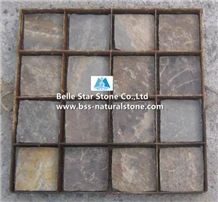 China Multicolor Riven Slate Meshed Cube Stone,Rusty Split Face Slate Flagstone Driveway,Sunset Slate Flagstone Patio Pavers,Multicolour Slate Flagstone Walkway,Autumn Rose Slate Paving Sets,Flagstone