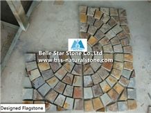 China Multicolor Riven Slate Meshed Flagstone,Rusty Split Face Slate Flagstone Paving Sets,Multicolour Slate Flagstone Walkway Pavers,Sunset Slate Flagstone Courtyard,Autumn Rose Slate Flagstone Patio