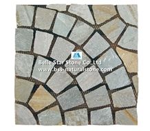 China Multicolor Riven Slate Meshed Flagstone,Rusty Split Face Slate Flagstone Paving Sets,Multicolour Slate Flagstone Walkway Pavers,Sunset Slate Flagstone Courtyard,Autumn Rose Slate Flagstone Patio