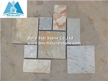 China Multicolor Riven Slate Meshed Flagstone,Rusty Split Face Slate Flagstone Paving Sets,Multicolour Slate Flagstone Walkway Pavers,Sunset Slate Flagstone Courtyard,Autumn Rose Slate Flagstone Patio