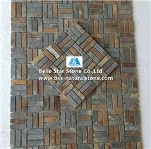 China Multicolour Riven Slate Mosaic,Rusty Split Face Slate Wall Mosaic,Sunset Slate Floor Mosaic,Autumn Rose Slate Mosaic Pattern,Multicolor Slate Mosaic Tiles,Natural Copper Rust Slate Stone Mosaic