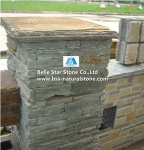 China Multicolour Split Face Slate Wall Caps,Rusty Riven Slate Pillar Caps,Sunset Slate Column Caps,Copper Rust Slate Wall Top Stone,Autumn Rose Slate Column Top Stone,Pillar Top Stone,Wall Coping