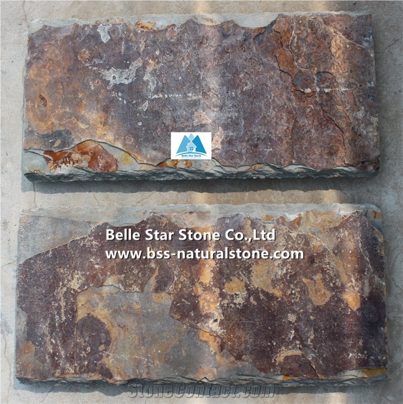 China Multicolour Split Face Slate Wall Caps,Rusty Riven Slate Pillar Caps,Sunset Slate Column Caps,Copper Rust Slate Wall Top Stone,Autumn Rose Slate Column Top Stone,Pillar Top Stone,Wall Coping