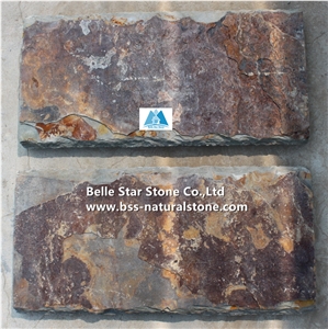 China Multicolour Split Face Slate Wall Caps,Rusty Riven Slate Pillar Caps,Sunset Slate Column Caps,Copper Rust Slate Wall Top Stone,Autumn Rose Slate Column Top Stone,Pillar Top Stone,Wall Coping