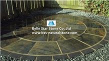 Chinese Multicolor Riven Slate Circle,Rusty Split Face Slate Medallion,Copper Rust Slate Paving Sets,Sunset Slate Garden Patio Pavers,Multicolour Slate Plaza Pavers,Autumn Rose Pavement,Paving Pattern