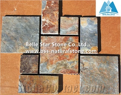 Chinese Multicolor Riven Slate Meshed Flagstone Patio,Rusty Split Face Slate Flagstone Walkway,Copper Rust Slate Flagstone Pavers,Sunset Slate Flagstone Courtyard,Multicolour Slate Flagstone Pavers