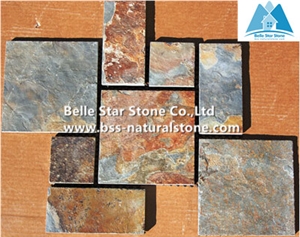 Chinese Multicolor Riven Slate Meshed Flagstone Patio,Rusty Split Face Slate Flagstone Walkway,Copper Rust Slate Flagstone Pavers,Sunset Slate Flagstone Courtyard,Multicolour Slate Flagstone Pavers