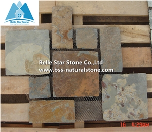 Chinese Multicolor Riven Slate Meshed Flagstone Patio,Rusty Split Face Slate Flagstone Walkway,Copper Rust Slate Flagstone Pavers,Sunset Slate Flagstone Courtyard,Multicolour Slate Flagstone Pavers