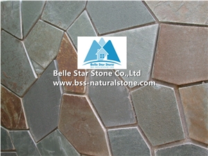 Chinese Multicolor Riven Slate Random Flagstone,Rusty Split Face Slate Irregular Flagstone,Copper Rust Slate Crazy Stone,Autumn Rose Flagstone Patio,Multicolour Slate Flagstone Walkway Pavers