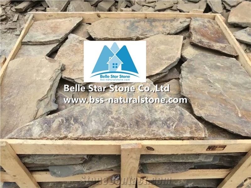 Chinese Multicolor Riven Slate Random Flagstone,Rusty Split Face Slate Irregular Flagstone,Copper Rust Slate Crazy Stone,Autumn Rose Flagstone Patio,Multicolour Slate Flagstone Walkway Pavers