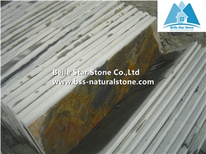 Chinese Multicolor Riven Slate Steps,Rusty Slate Stairs,Copper Rust Slate Stair Treads,Sunset Slate Stair Risers,Multicolour Slate Staircase,Autumn Rose Stone Steps