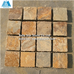 Chinese Multicolour Riven Slate Cube Stone,Rusty Split Face Slate Paving Sets,Sunset Slate Flagstone Driveway,Copper Rust Slate Flagstone Walkway Pavers,Multicolor Slate Patio Stones,Slate Flagstone