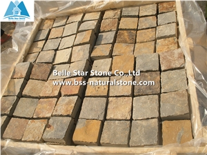 Chinese Multicolour Riven Slate Cube Stone,Rusty Split Face Slate Paving Sets,Sunset Slate Flagstone Driveway,Copper Rust Slate Flagstone Walkway Pavers,Multicolor Slate Patio Stones,Slate Flagstone