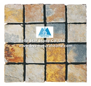 Chinese Multicolour Riven Slate Cube Stone,Rusty Split Face Slate Paving Sets,Sunset Slate Flagstone Driveway,Copper Rust Slate Flagstone Walkway Pavers,Multicolor Slate Patio Stones,Slate Flagstone