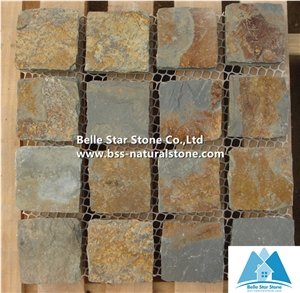 Chinese Multicolour Riven Slate Cube Stone,Rusty Split Face Slate Paving Sets,Sunset Slate Flagstone Driveway,Copper Rust Slate Flagstone Walkway Pavers,Multicolor Slate Patio Stones,Slate Flagstone