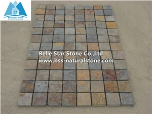 Chinese Multicolour Riven Slate Cube Stone,Rusty Split Face Slate Paving Sets,Sunset Slate Flagstone Driveway,Copper Rust Slate Flagstone Walkway Pavers,Multicolor Slate Patio Stones,Slate Flagstone