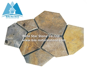 Chinese Multicolour Riven Slate Meshed Flagstone,Rusty Split Face Slate Flagstone Patios,Sunset Slate Flagstone Pavers,Copper Rust Slate Flagstone Wall,Autumn Rose Flagstone Walkway Pavers