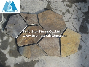 Chinese Multicolour Riven Slate Meshed Flagstone,Rusty Split Face Slate Flagstone Patios,Sunset Slate Flagstone Pavers,Copper Rust Slate Flagstone Wall,Autumn Rose Flagstone Walkway Pavers