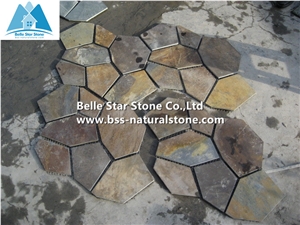 Chinese Multicolour Riven Slate Meshed Flagstone,Rusty Split Face Slate Flagstone Patios,Sunset Slate Flagstone Pavers,Copper Rust Slate Flagstone Wall,Autumn Rose Flagstone Walkway Pavers