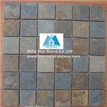 Chinese Multicolour Riven Slate Mosaic,Rusty Split Face Mosaic Wall Tiles,Copper Rust Slate Mosaic Floor Tiles,Sunset Slate Mosaic Pattern,Multicolor Split Face Slate Mosaic Tiles,Natural Stone Mosaic