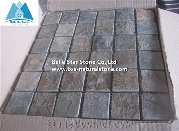 Chinese Multicolour Riven Slate Mosaic,Rusty Split Face Mosaic Wall Tiles,Copper Rust Slate Mosaic Floor Tiles,Sunset Slate Mosaic Pattern,Multicolor Split Face Slate Mosaic Tiles,Natural Stone Mosaic