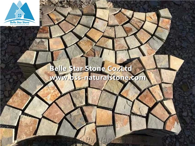 Chinese Multicolour Slate Fan Flagstone Patio,Sunset Slate Fan Flagstone Walkway Pavers,Rusty Slate Flagstone Paving,Copper Rust Slate Flagstone Driveway,Autumn Rose Flagstone Courtyard