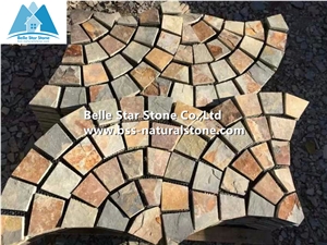Chinese Multicolour Slate Fan Flagstone Patio,Sunset Slate Fan Flagstone Walkway Pavers,Rusty Slate Flagstone Paving,Copper Rust Slate Flagstone Driveway,Autumn Rose Flagstone Courtyard