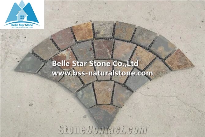 Chinese Multicolour Slate Fan Flagstone Patio,Sunset Slate Fan Flagstone Walkway Pavers,Rusty Slate Flagstone Paving,Copper Rust Slate Flagstone Driveway,Autumn Rose Flagstone Courtyard